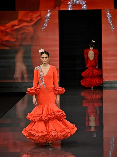 Vestido naranja aplique brillos