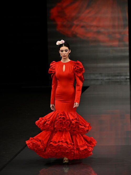 Vestido rojo mangas jamón